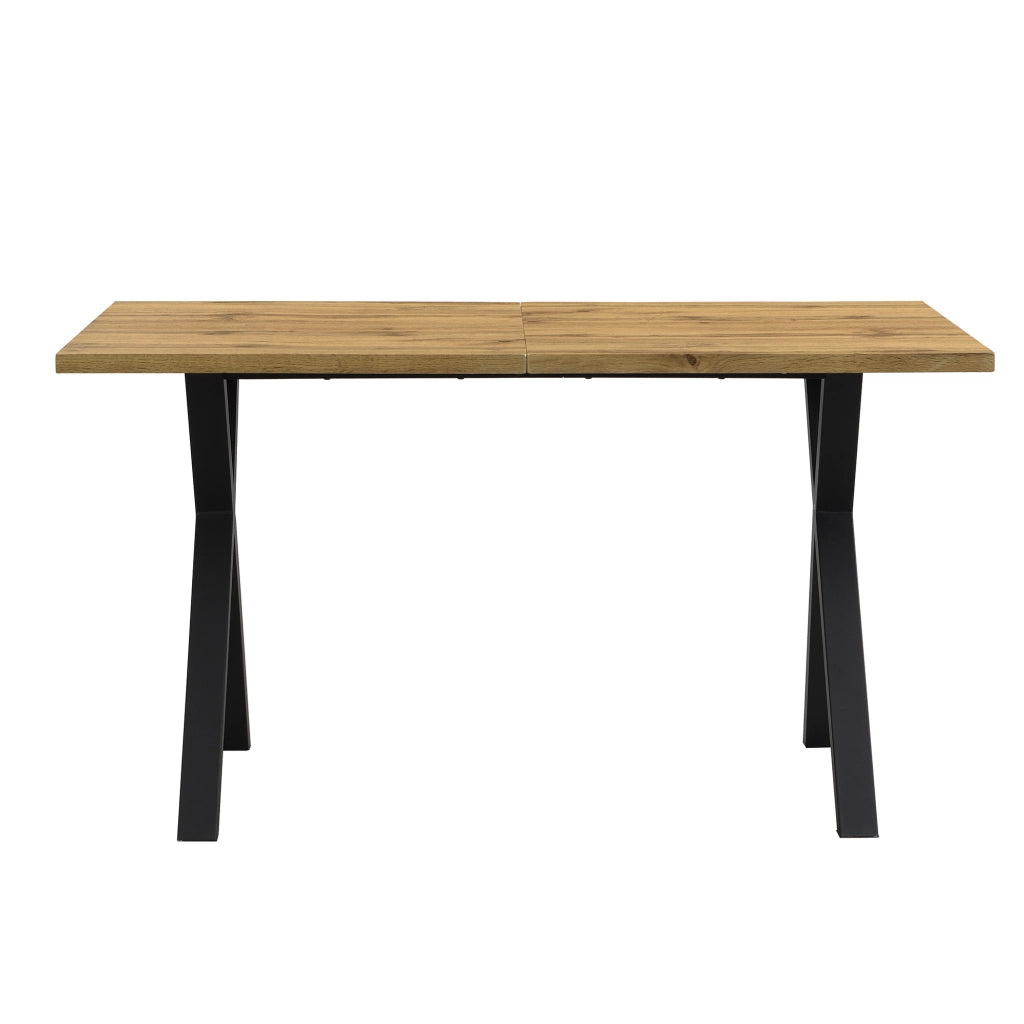 Tavolo da pranzo con gambe incrociate, in MDF effetto rovere, per soggiorno e sala da pranzo, 140 × 80 × 76 cm