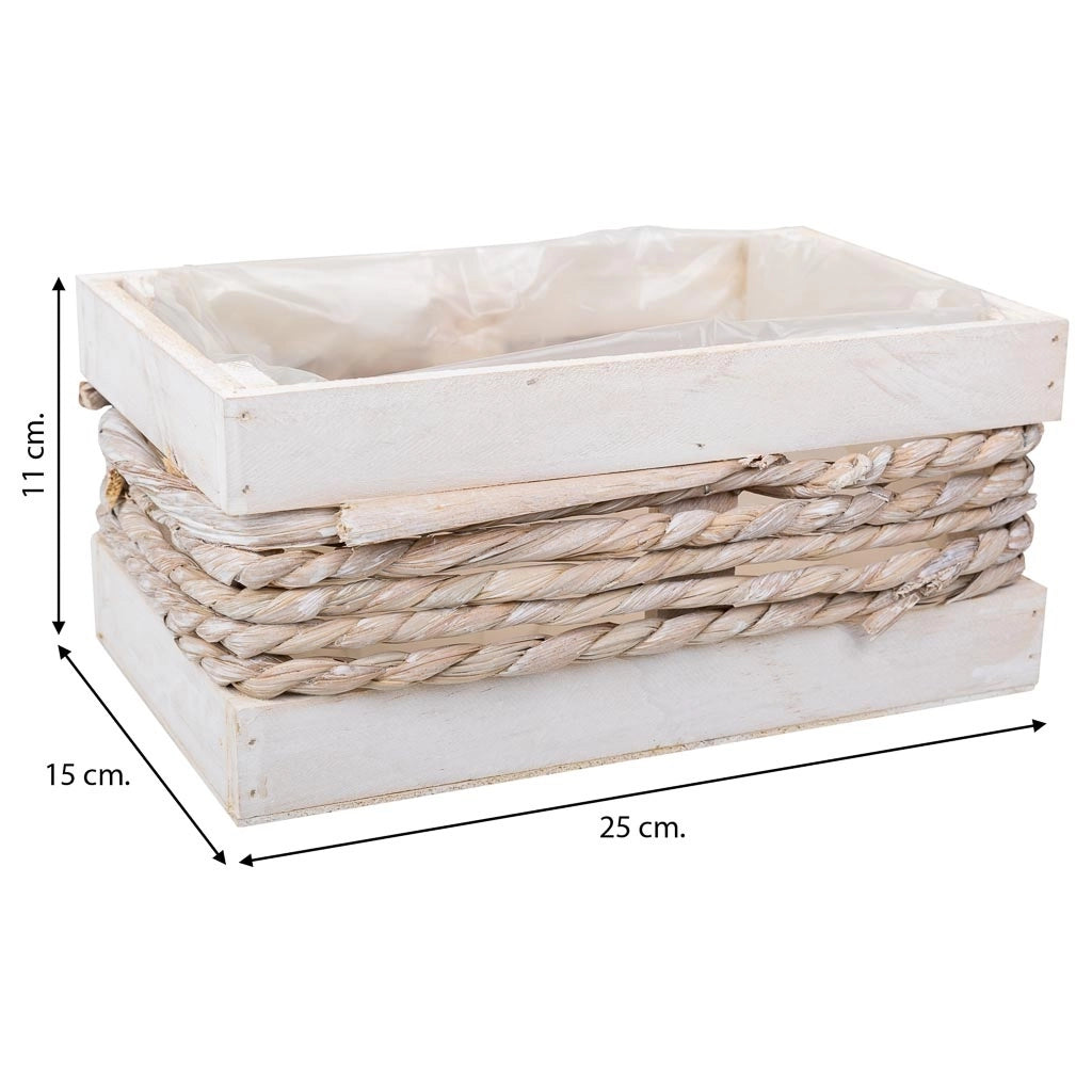 Cesto in legno e corda bianco 25x15x11/20h