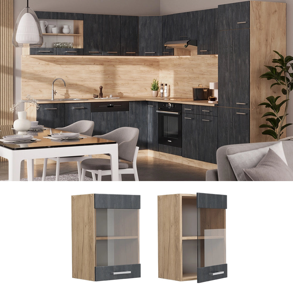 Vicco Mobile da cucina in vetro Calcestruzzo nero 40 cm