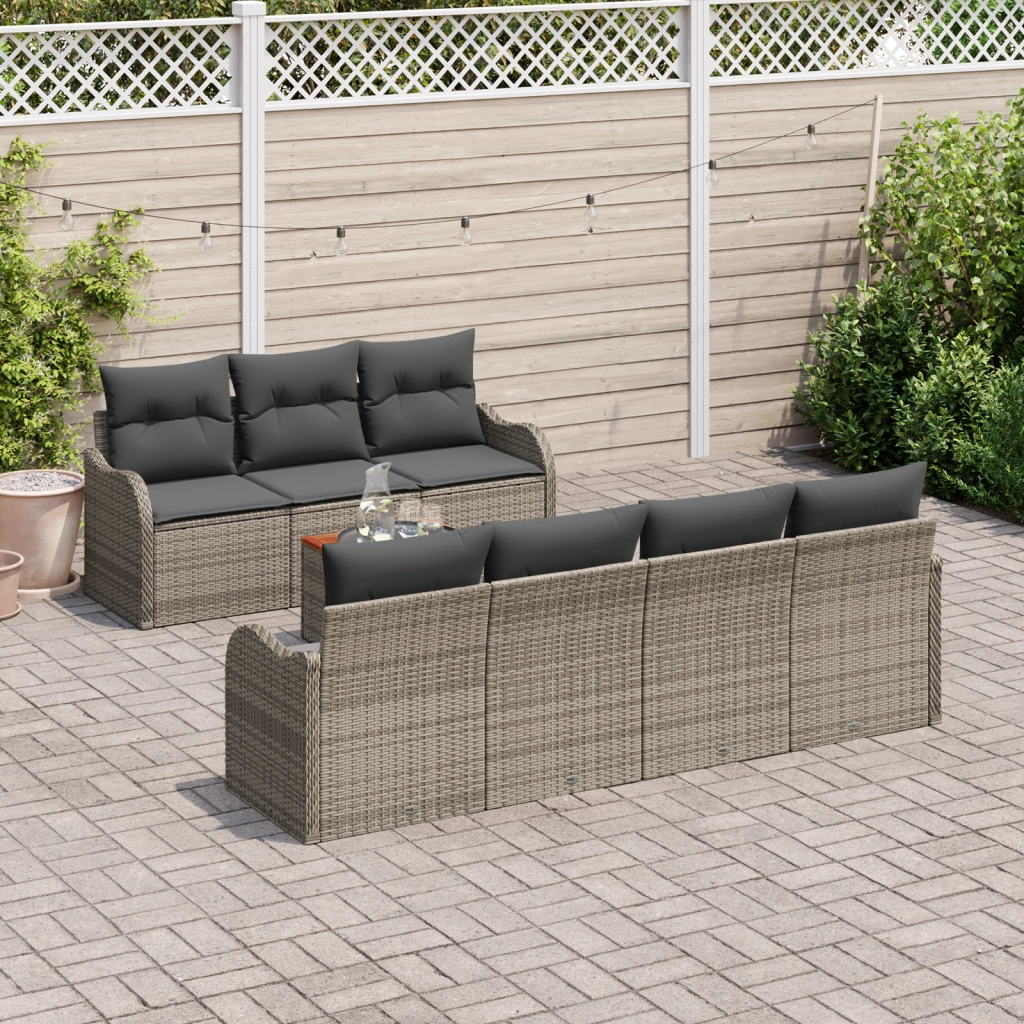 Set di Divani da Giardino  8 Pezzi con Cuscini Grigio Rattan Poliestere