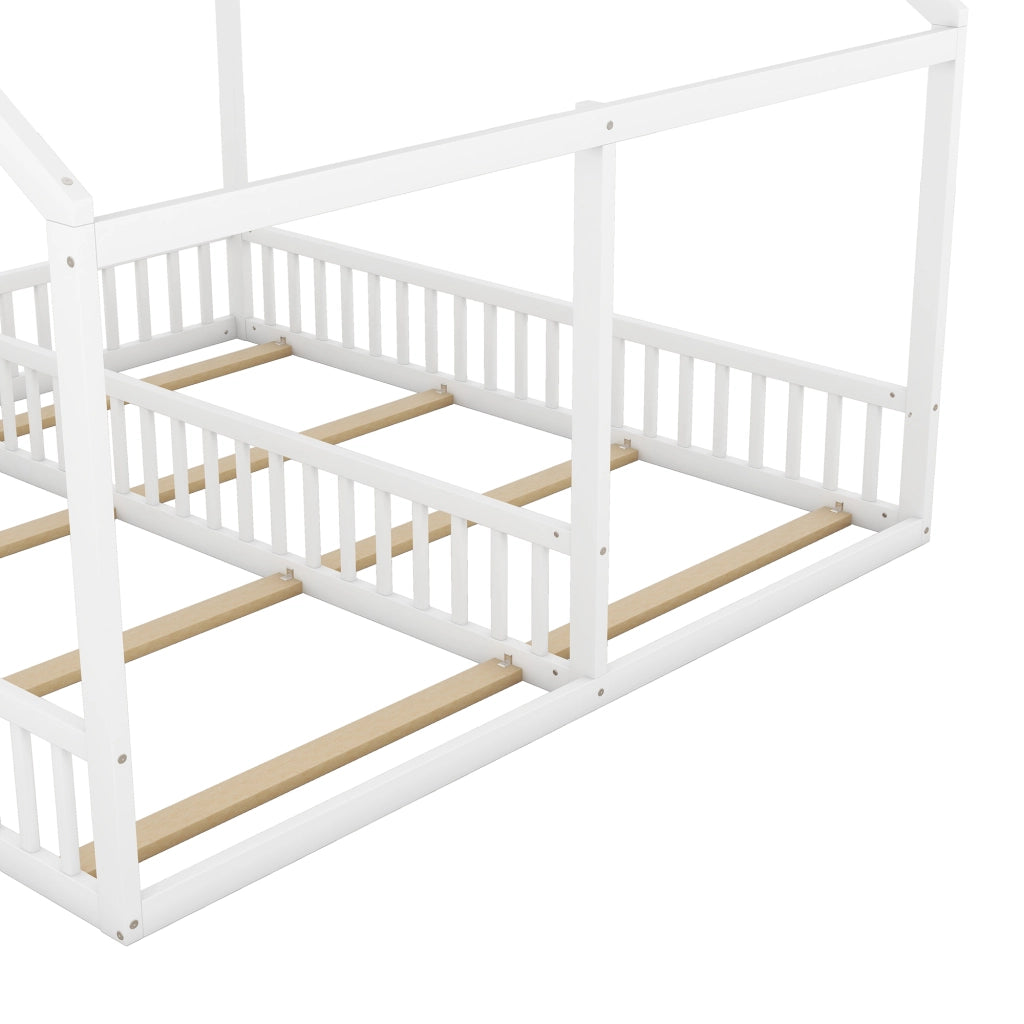 Letto Casetta 2 Posti 90 x 200 cm; con Sponda Centrale e Sponde; senza Materasso; Bianco