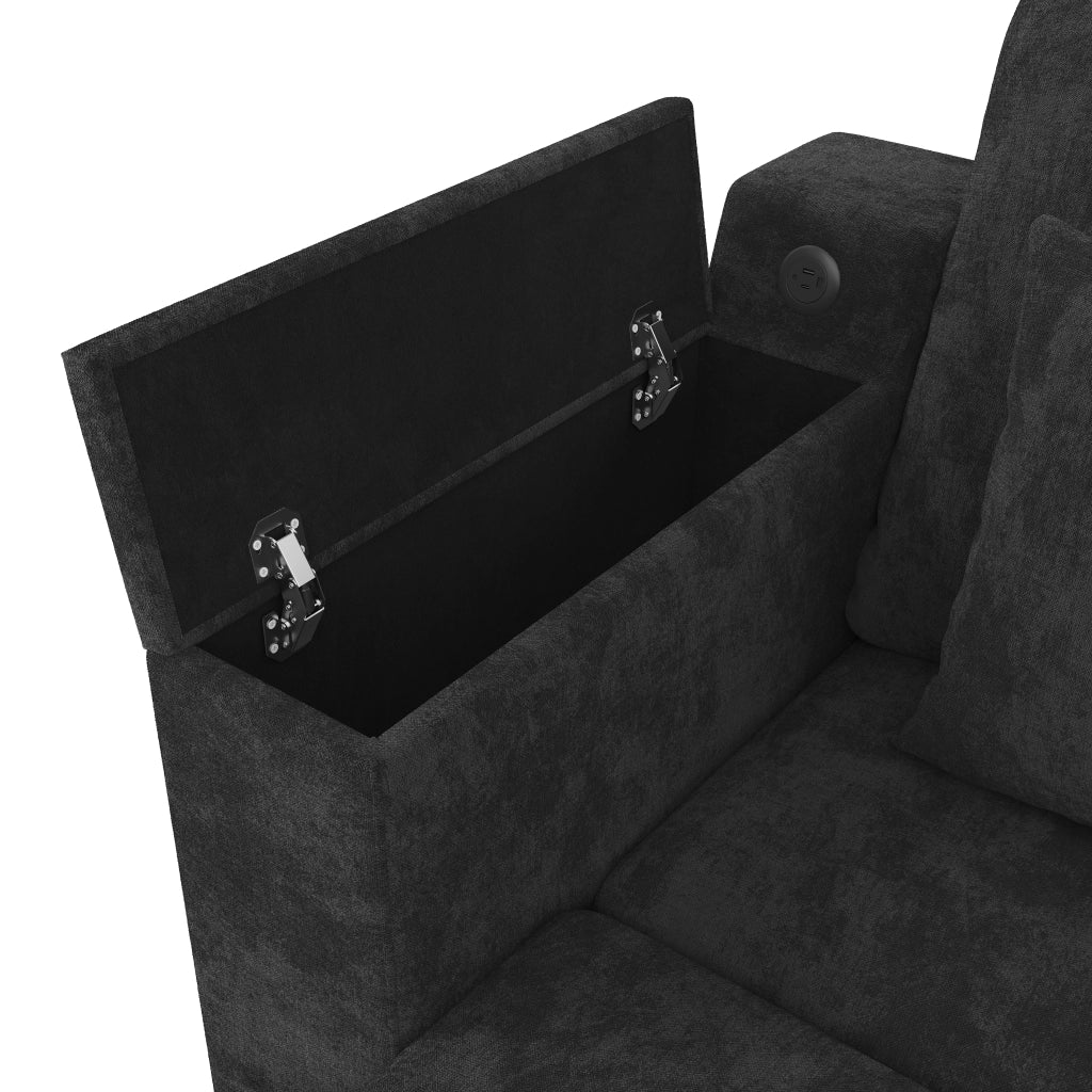 Divano letto 3 posti modulare con contenitore e porte USB e Type-C; in ciniglia grigio