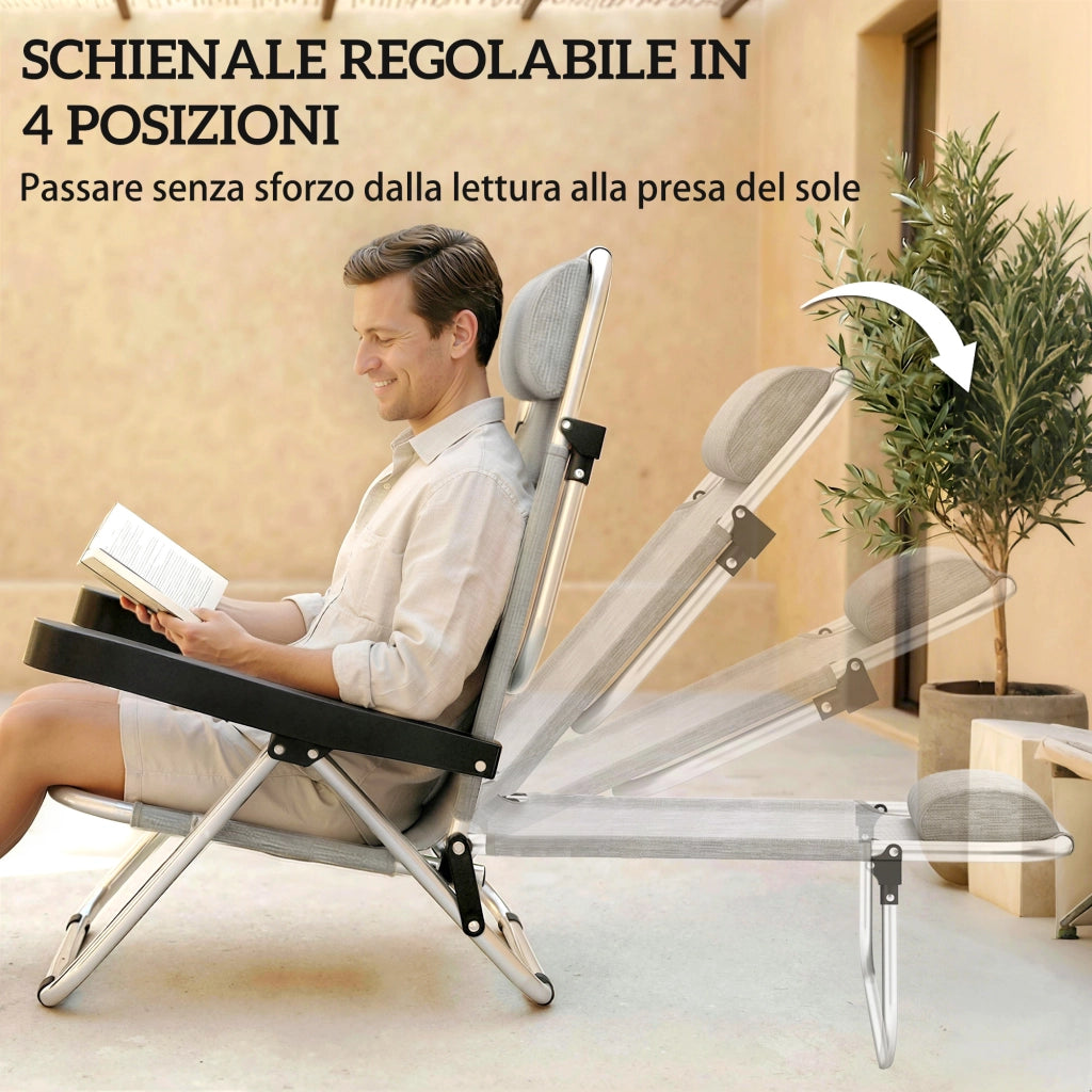 Sedia a Sdraio Pieghevole e Reclinabile ¨C zephmum ¨C Alluminio Grigio 62x61x80 cm