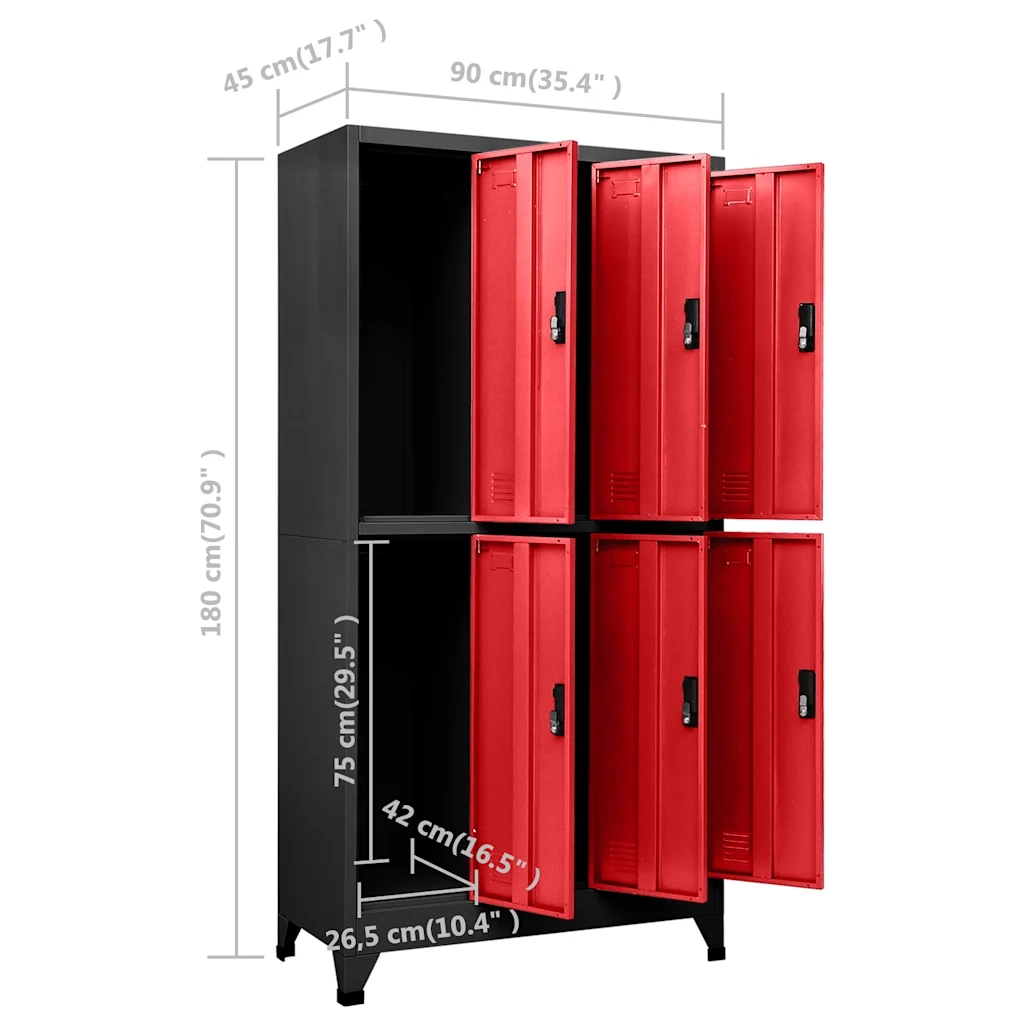 Armadietto con Serratura Antracite e Rosso 90x45x180cm Acciaio 339801