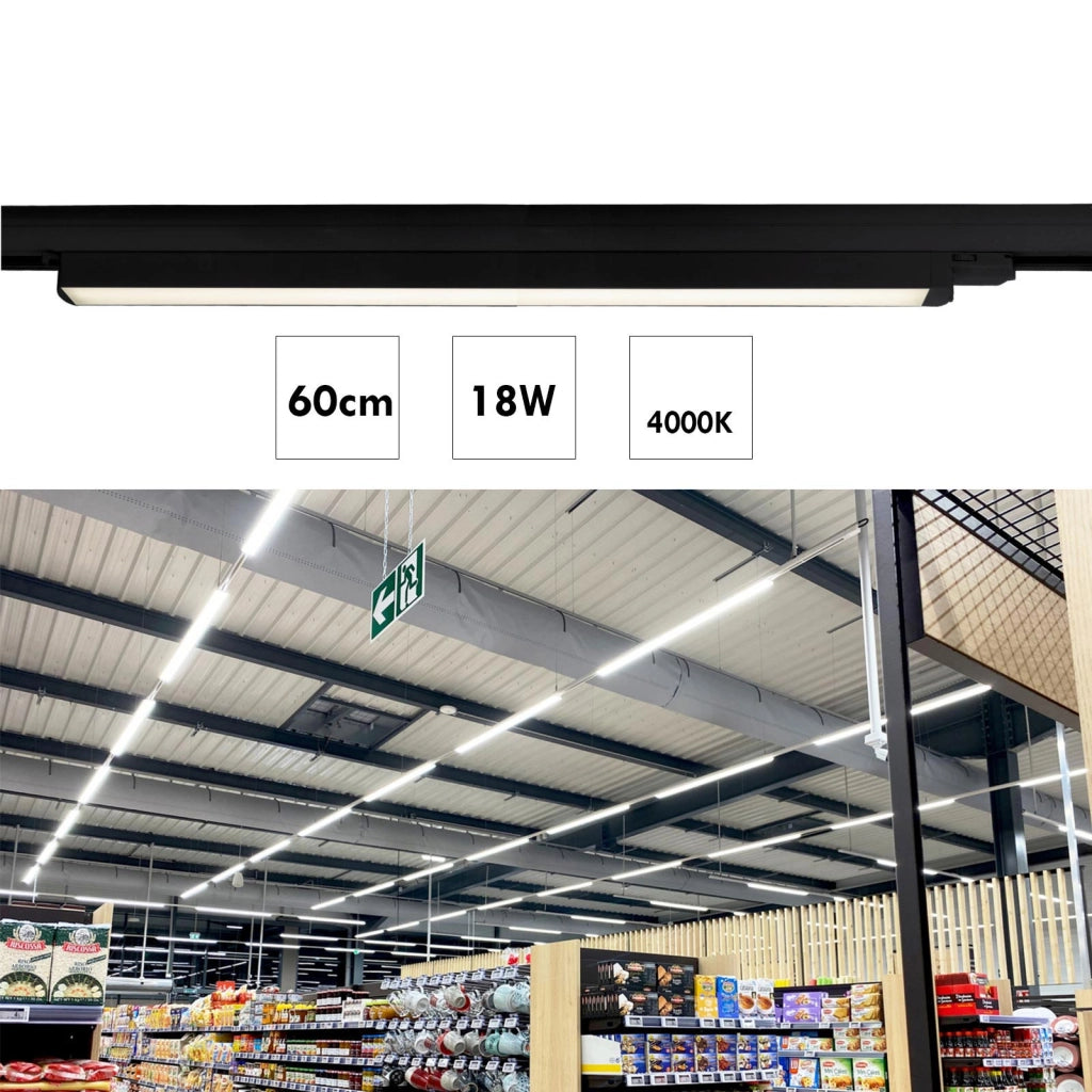 Barra LED faretto track binario trifase 18W alluminio nero bianco luce lineare negozio deposito ufficio studio 60cm NERO 4000K