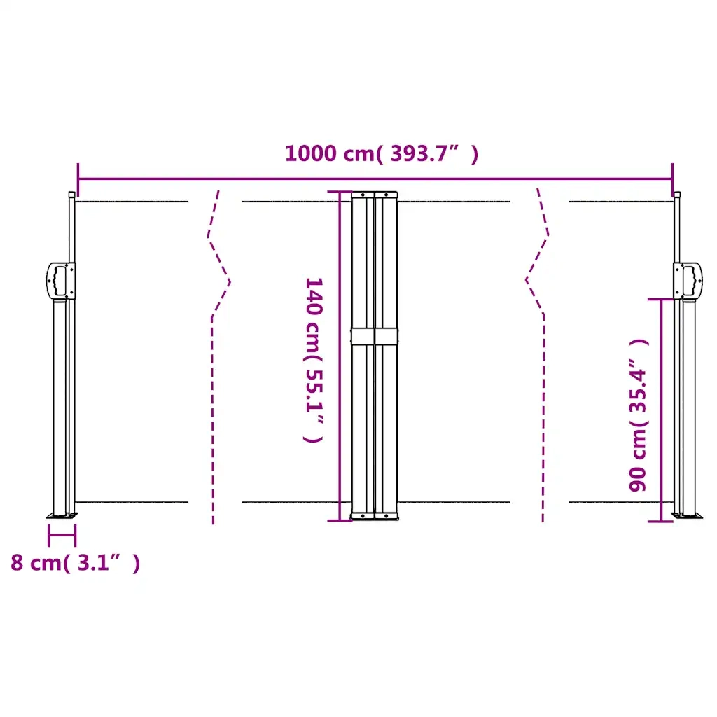 Tenda da Sole | Tenda parasole Laterale Retrattile Nera 140x1000 cm