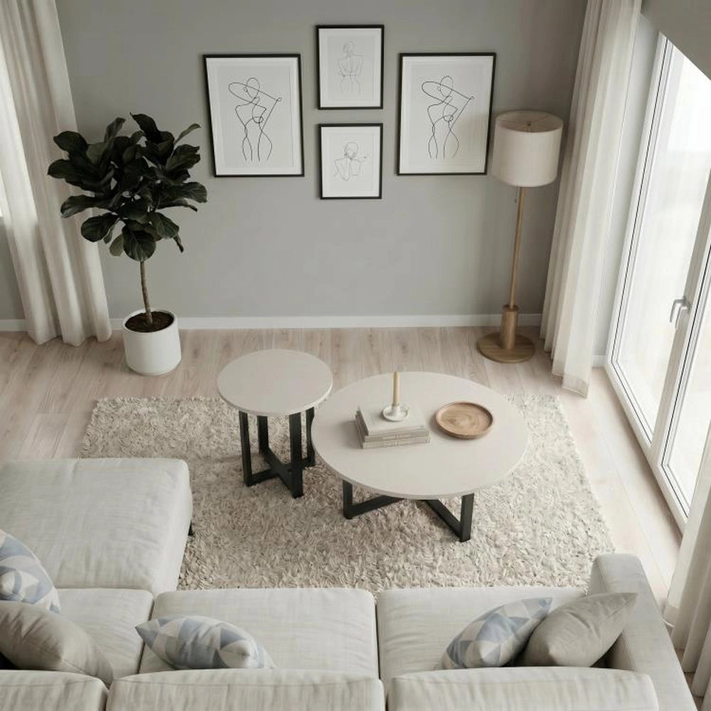 Set 2 Tavolini da Caffè per Soggiorno Sabbia Design Moderno Tavolo Salvaspazio