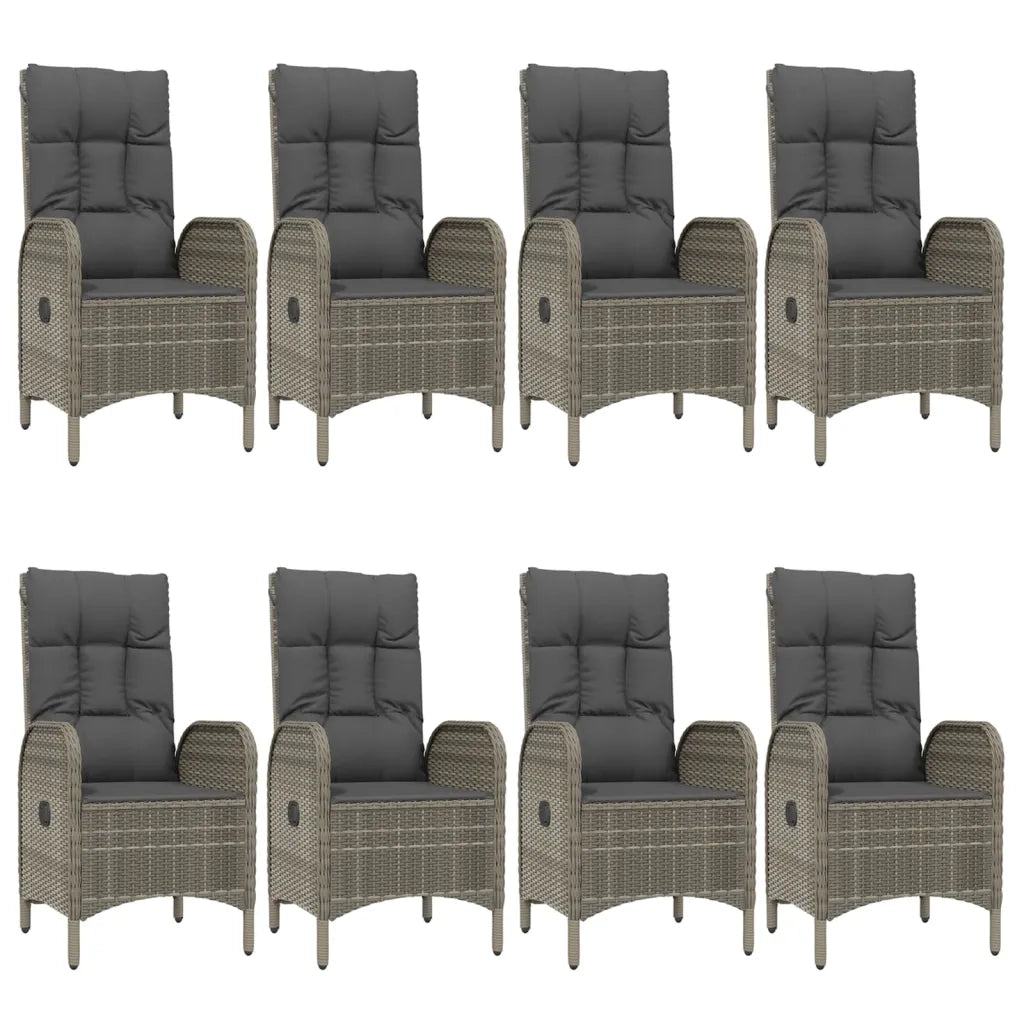 Set da Pranzo Giardino 9pz con Cuscini Nero e Grigio Polyrattan 3185204