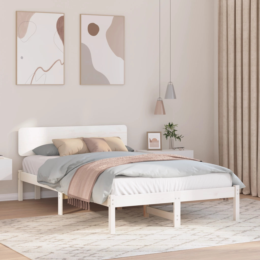 Struttura Letto con testiera Bianco 135x190 cm Legno massello di pino