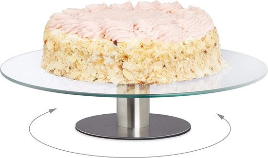 Tavolo da torta con sostegno - Rotativo a pedale - Ø 30 cm - Scatola da torta in vetro - Tavolo da torta con sostegno transparente