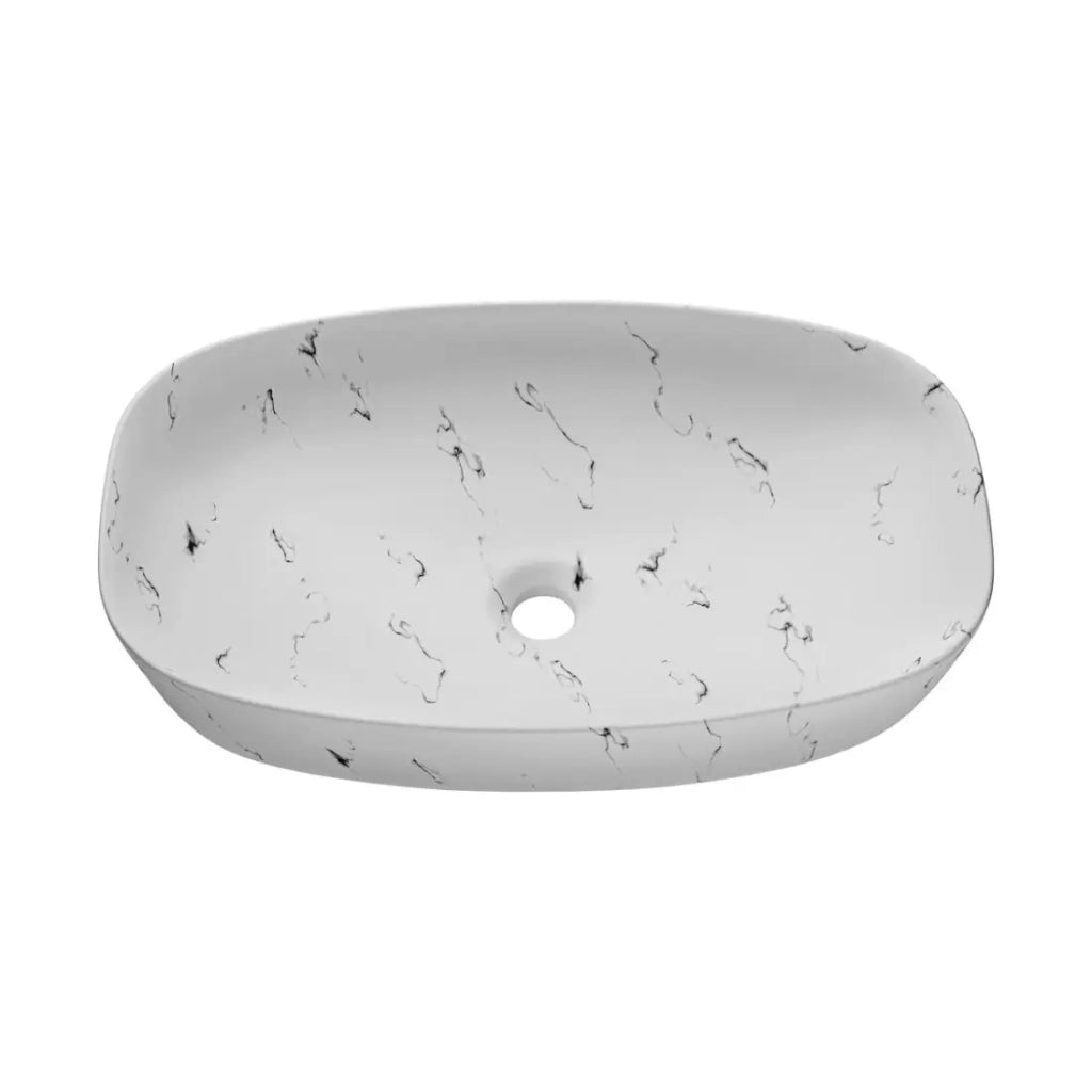 Lavabo ovale da appoggio 60x30 cm bianco effetto marmo con piletta clic clac