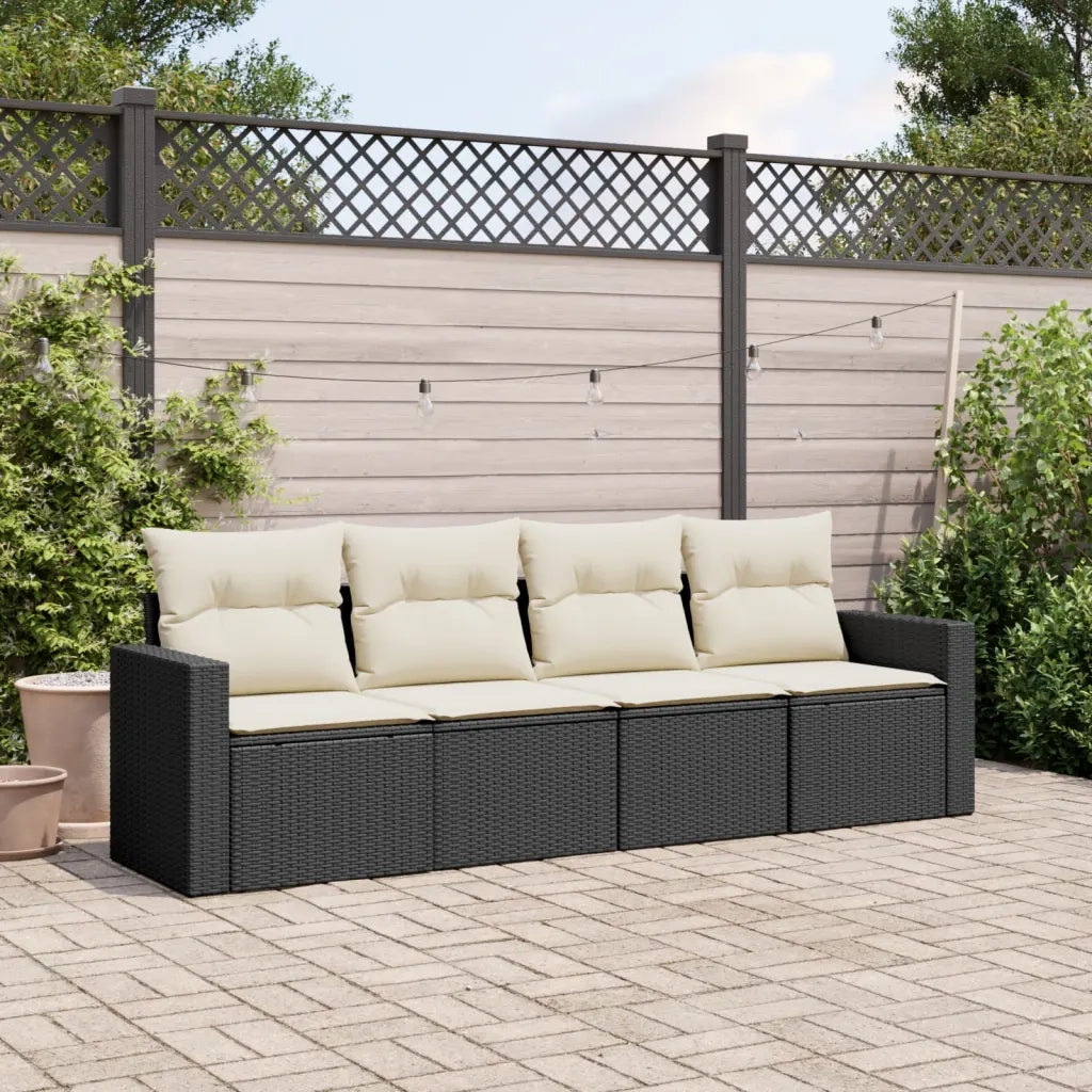 Set Divani da Giardino 4 pz | Set Salotto da Giardino con Cuscini Nero in Polyrattan