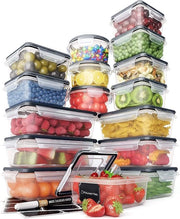 Contenitori per alimenti - 16 contenitori in plastica a tenuta d'aria con coperchi a click - contenitori per cucina e magazzino a prova di perdita - BPA-free - inclusi etichette a matita e pennarelli.