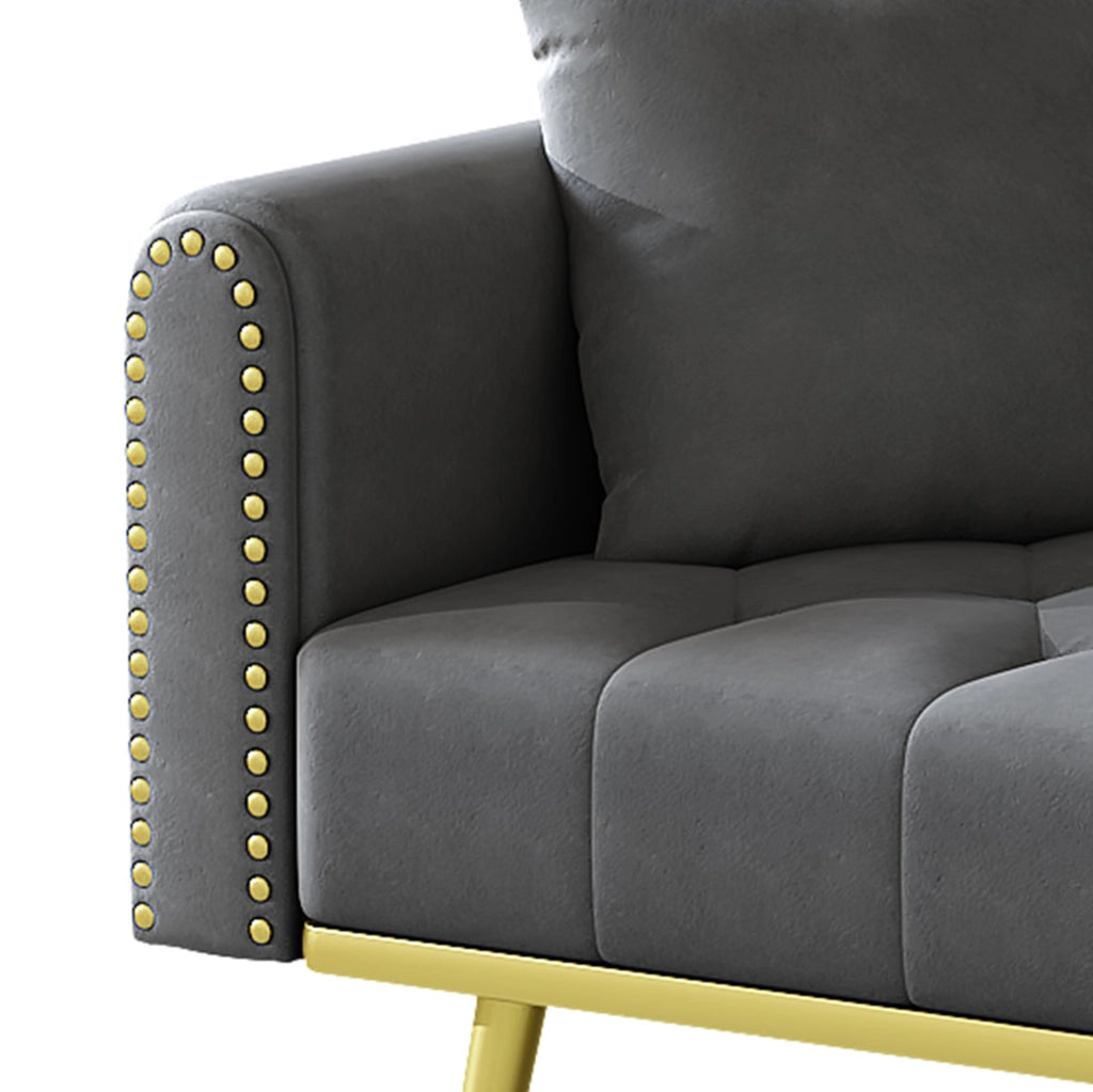 Divano letto 2 posti con schienale regolabile a 3 angoli e portabicchieri; velluto grigio; 175 cm