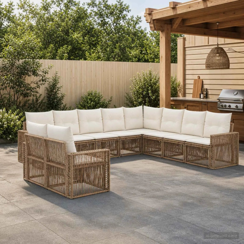 Set Divano da Giardino 10 pz Beige e Bianco Crema polyrattan 3435171