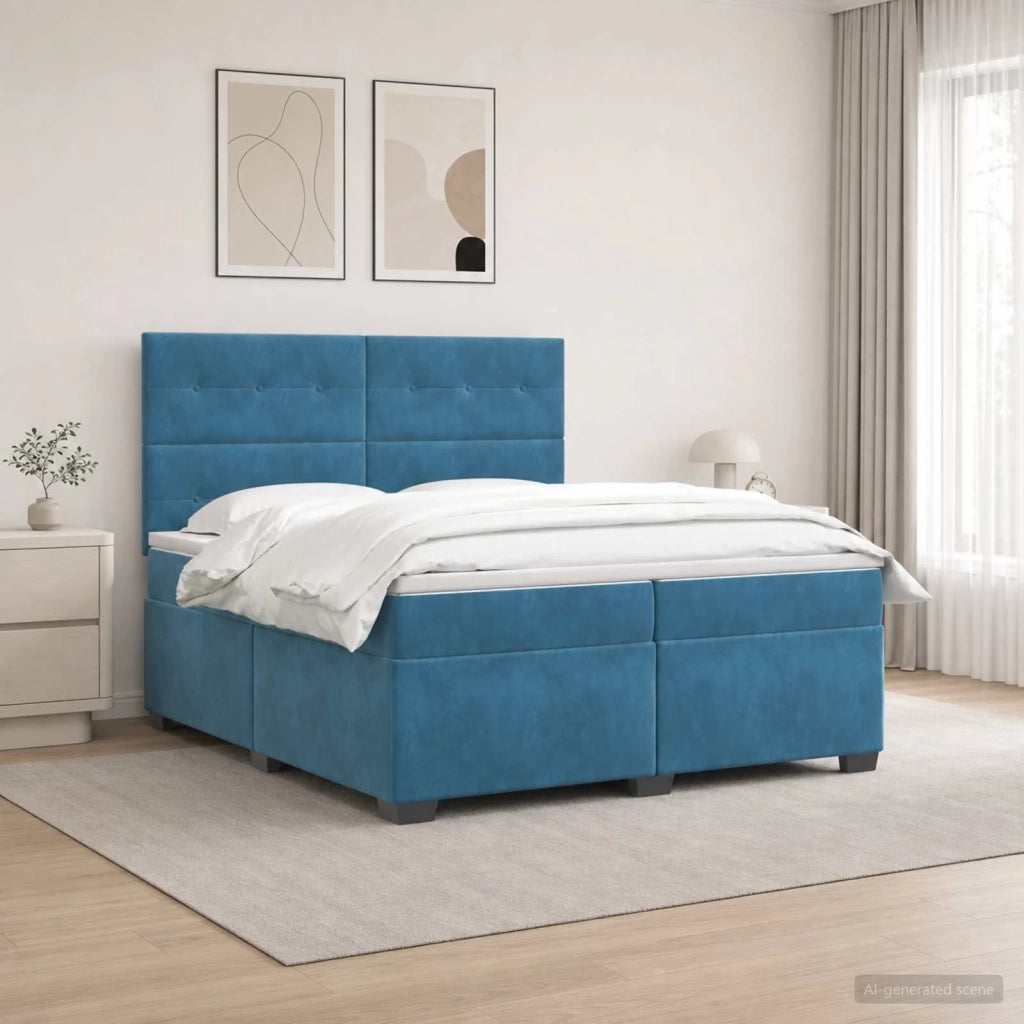 Letto box spring con materasso Blu 200 x 200 cm Velluto 3455178