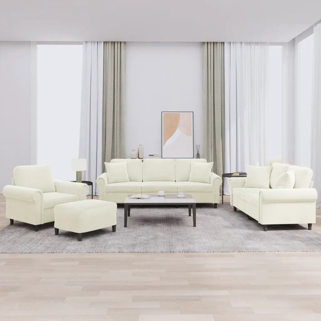 Set di Divani 4 pz con Cuscini Crema in Velluto 3202208