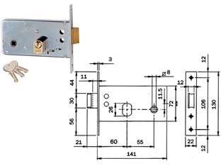 SERRATURA DA INFILARE PER FASCE CATENACCIO E SCROCCO MM.72 H 725  mm.60 (725600)    ISEO