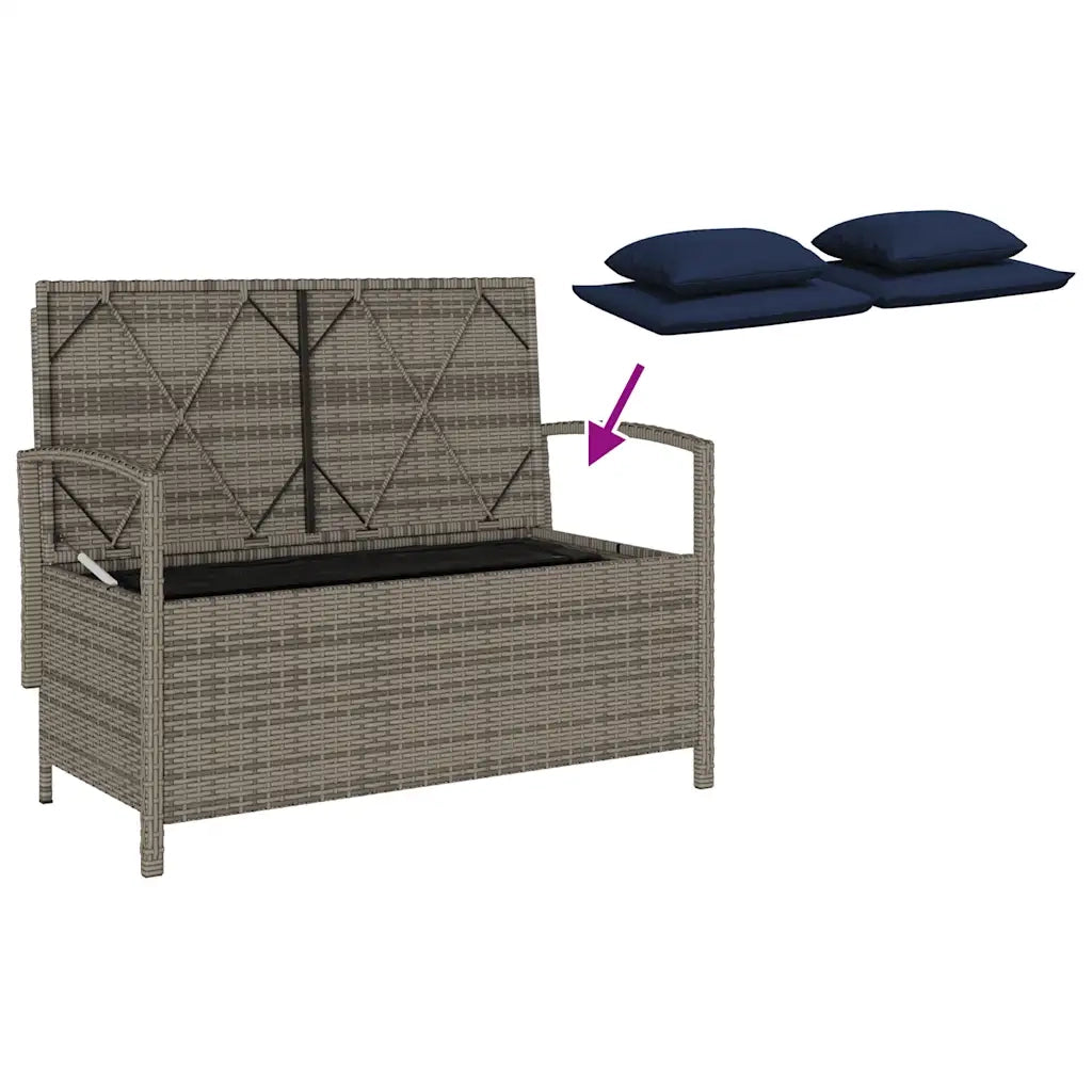 vidaXL Panca Portaoggetti da Giardino con Cuscino Grigio in Polyrattan