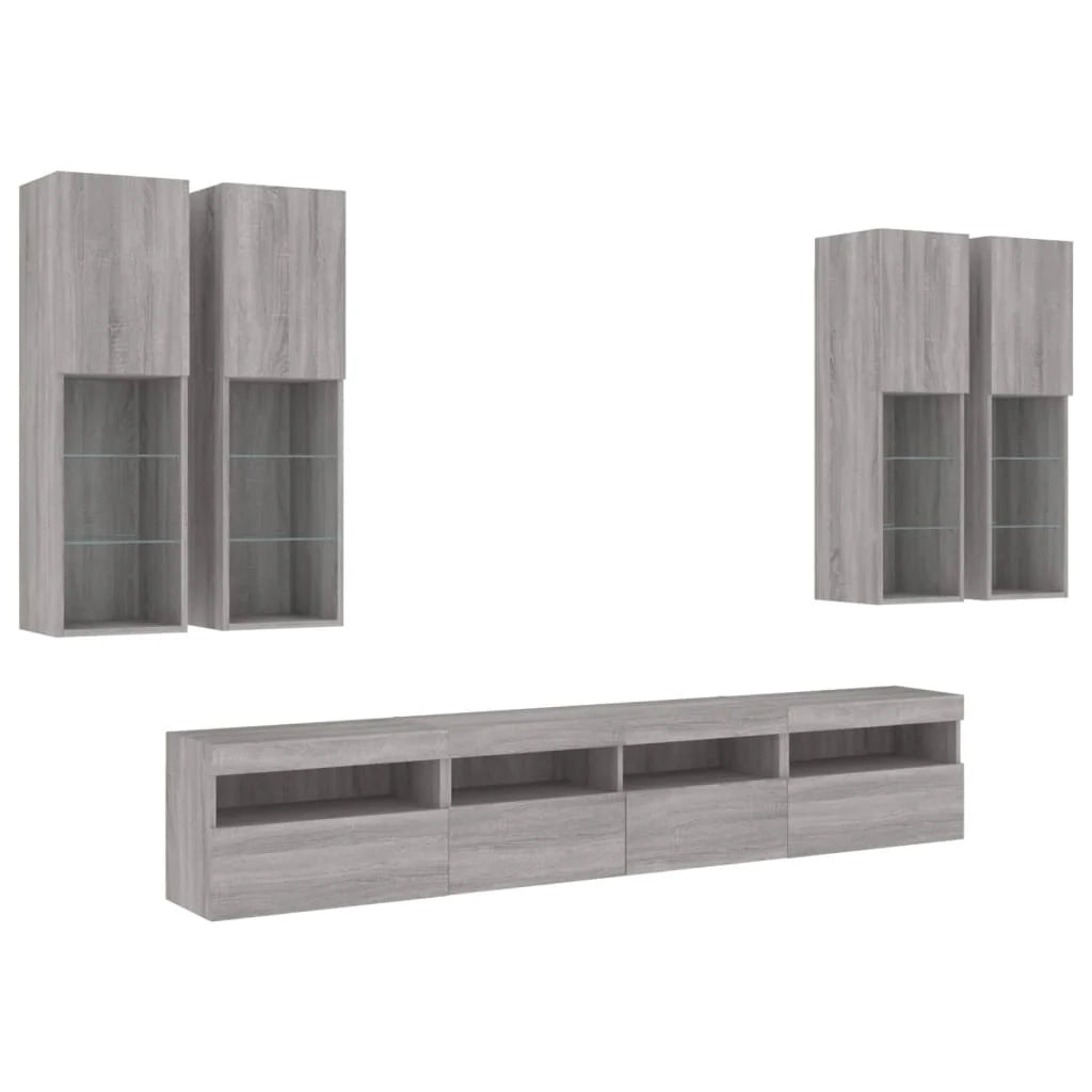 Set di mobili credenza credenza TV soggiorno camera da letto parete soggiorno x 7 pezzi e luci LED sonoma grigio 02_0025367