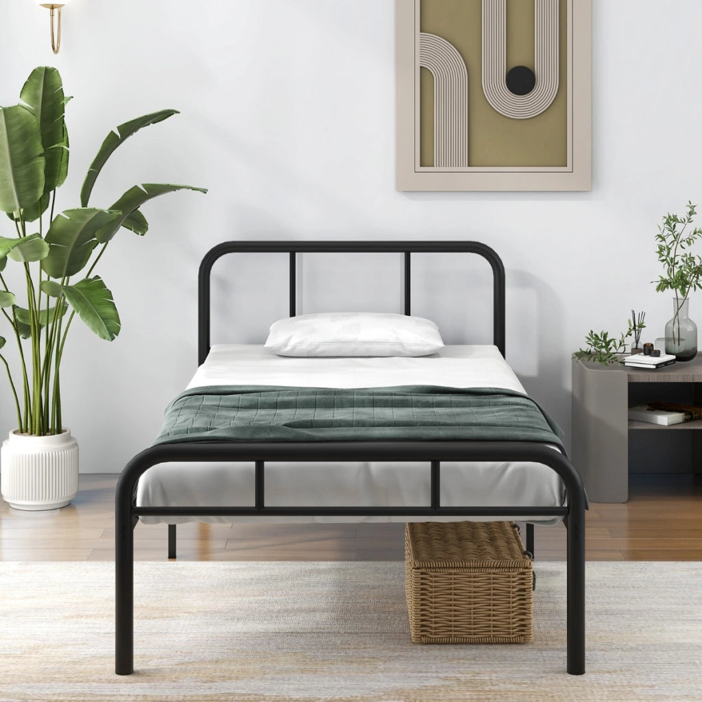 Letto piattaforma in metallo moderno con testiera e pedier facile da montare-Struttura per letto singolo Nero