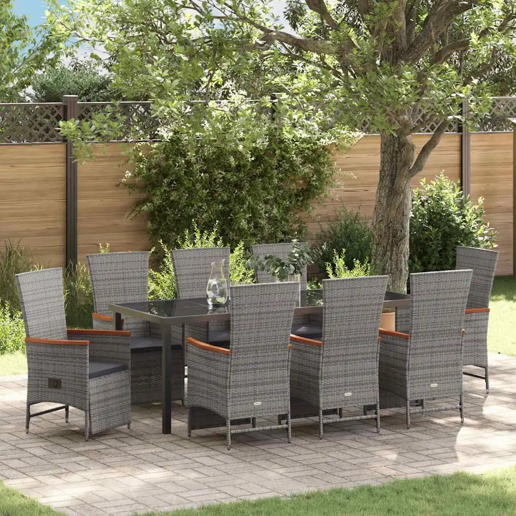 Set da Pranzo per Giardino con cuscino 9 pcs Grigio polyrattan 3379456