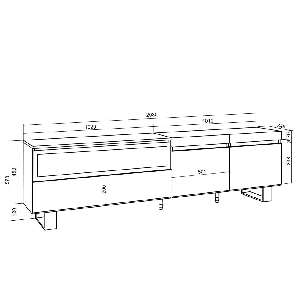 Mobile TV, 200x35x57cm, soggiorno, Per TV fino a 80", Camino elettrico, Design industriale, grigio cemento RF2236