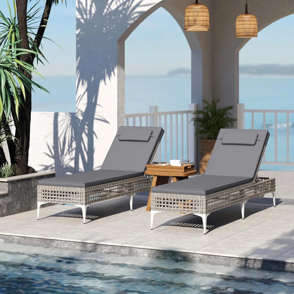 Lettino da giardino con schienale regolabile su 6 livelli, sedia reclinabile in rattan PE con cuscino e poggiatesta imbottiti estraibili, lettino per piscina, balcone, patio