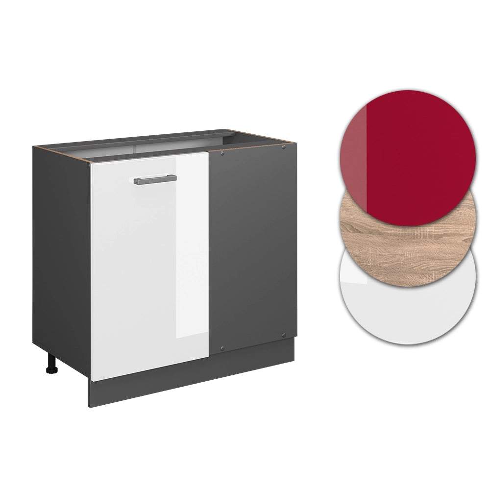 Mobile ad angolo cucina R-Line Bianco lucido/Antracite 86 cm senza piano di lavoro Vicco