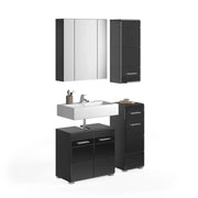 Set di mobili per il bagno: mobile sotto lavabo + 2 mezze colonne + mobiletto con specchi - Nero lucido - KL