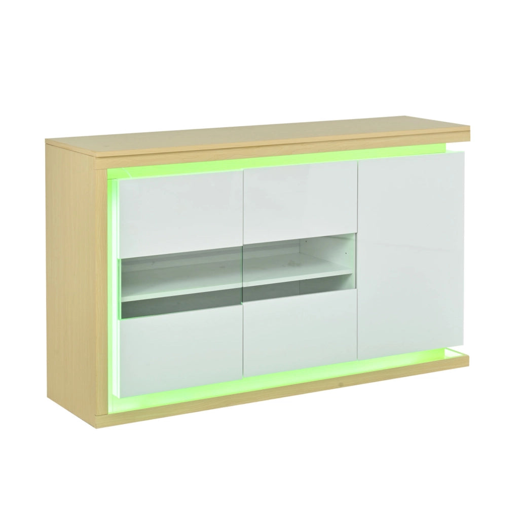 Credenza 140x40x84 cm con LED, vetro temperato e 3 ante