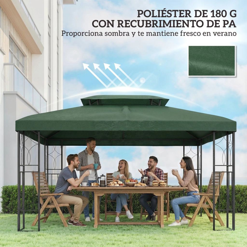 Toldo per Esterno 4x3 m ¨C zephmum ¨C Verde, Protezione UV, Doppio Tetto