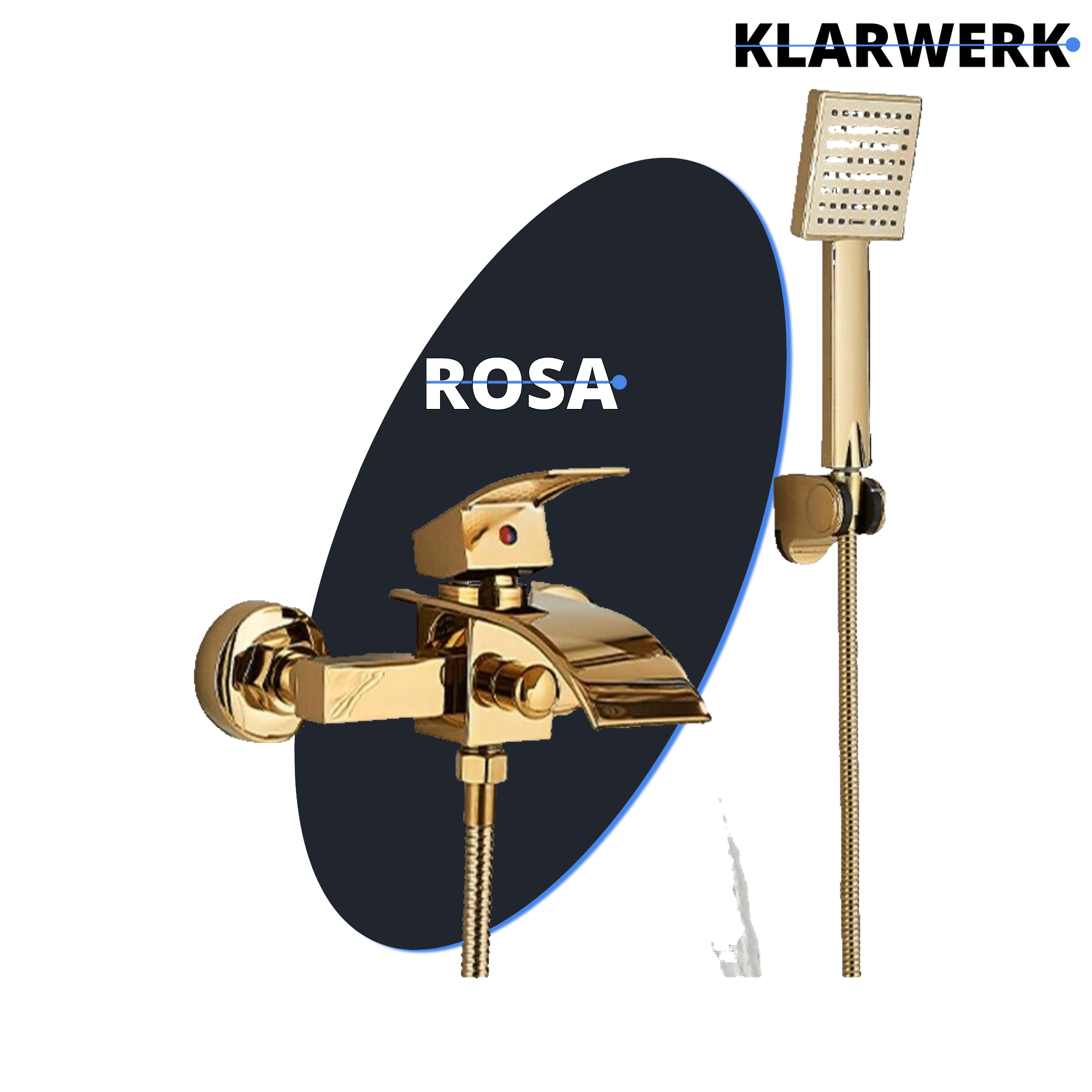 "ROSA" | Miscelatore vasca a cascata doccia oro | in acciaio inox comprensivo di doccetta e supporto | Set completo termostato vasca con rubinetto