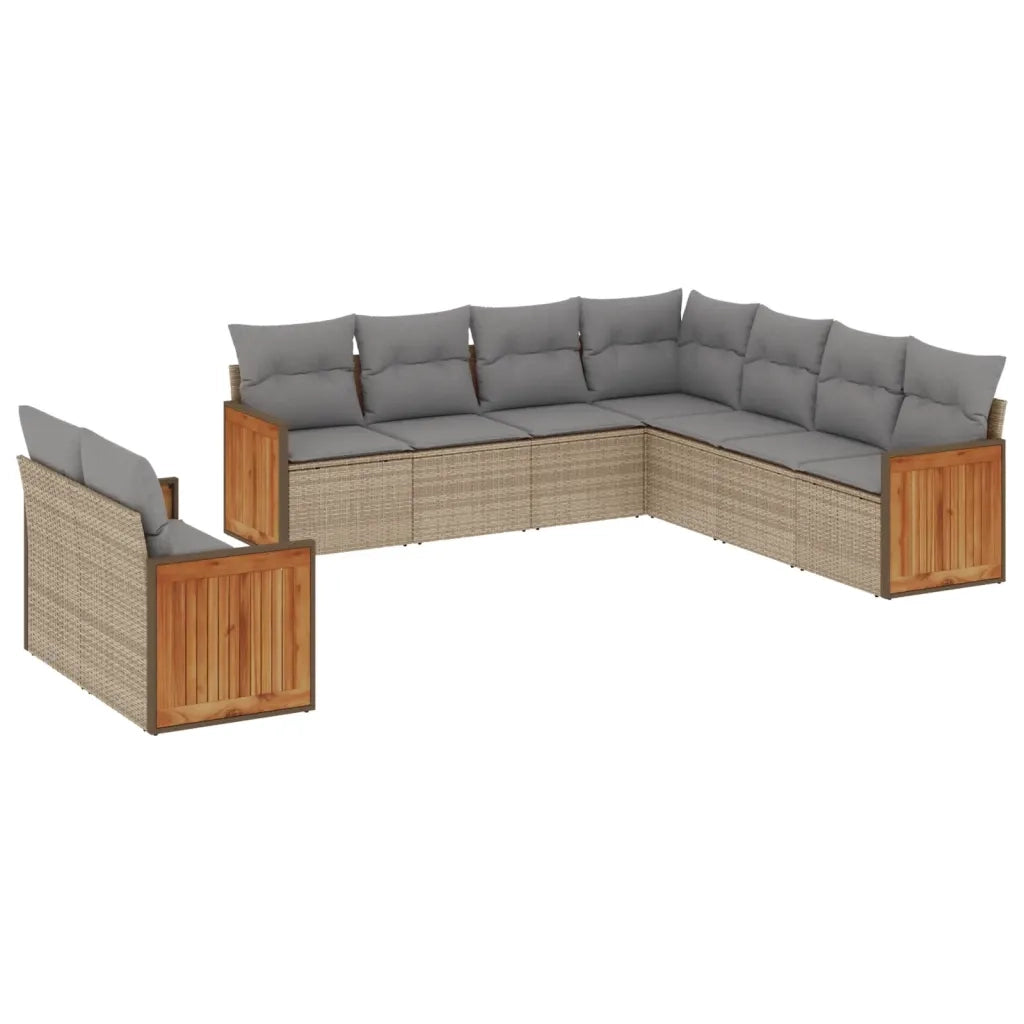 Set Divano da Giardino 9 pz con Cuscini Beige in Polyrattan 3260183