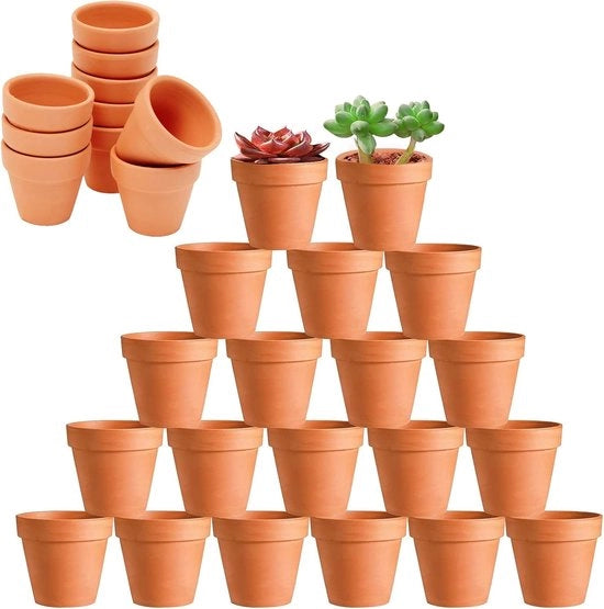 Set di Pianelle in Terracotta - Mini Vasi Ceramici per Fiori - 40 pezzi - Marrone - Pianelle in Ceramica