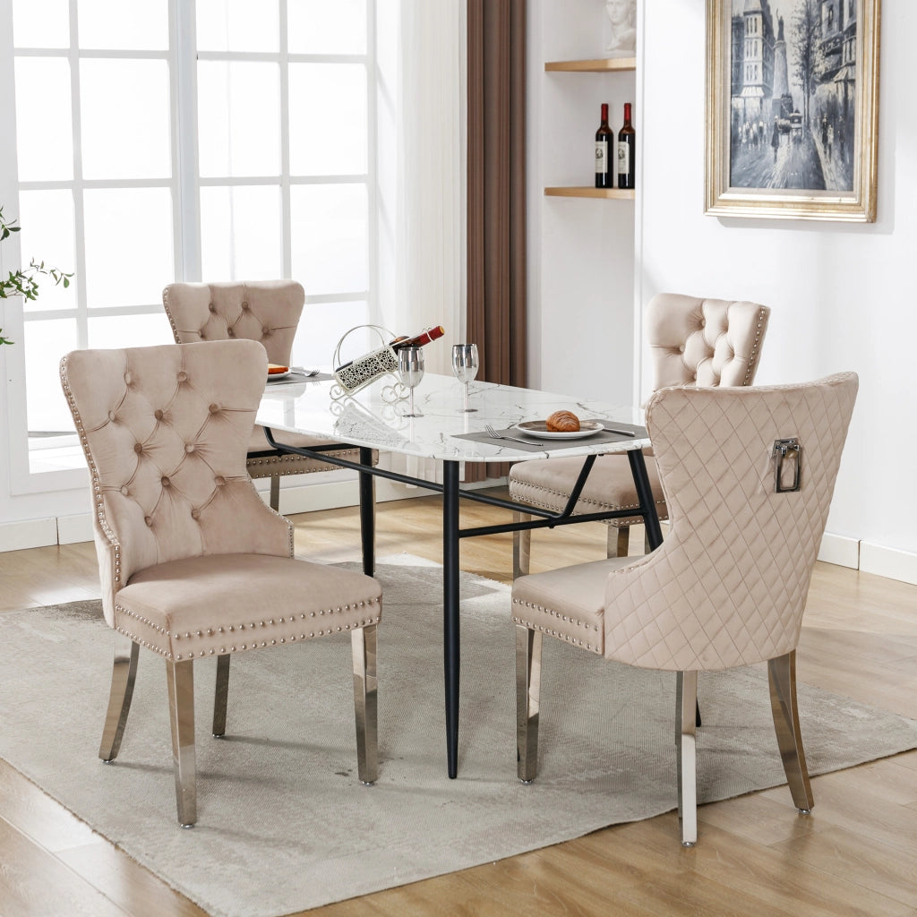 Sedia da pranzo 53x62.5x94.5 cm con schienale con fibbia quadrata; velluto beige