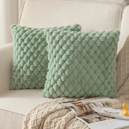 Set di 2 cuscini decorativi - 40 x 40 cm - verde salvia - piuma di lana
