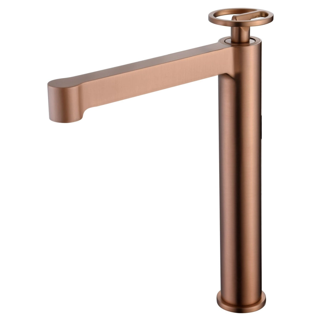 Imex Miscelatore Mono Comando Alto Lavabo in Ottone con Finitura Oro Rosa Spazzolato Cartuccia Ceramica Ø26mm e Tubi Flessibili 3-8 Inclusi - Modello OLIMPO Imex-BDC033-3ORC