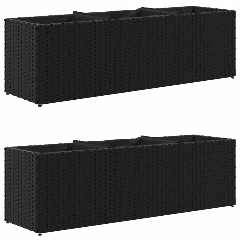 Fioriera rialzata per piante fiori giardino terrazze con 3 vasi set da 2 105 x 30 x 32 cm resina intrecciata nera 02_0038858