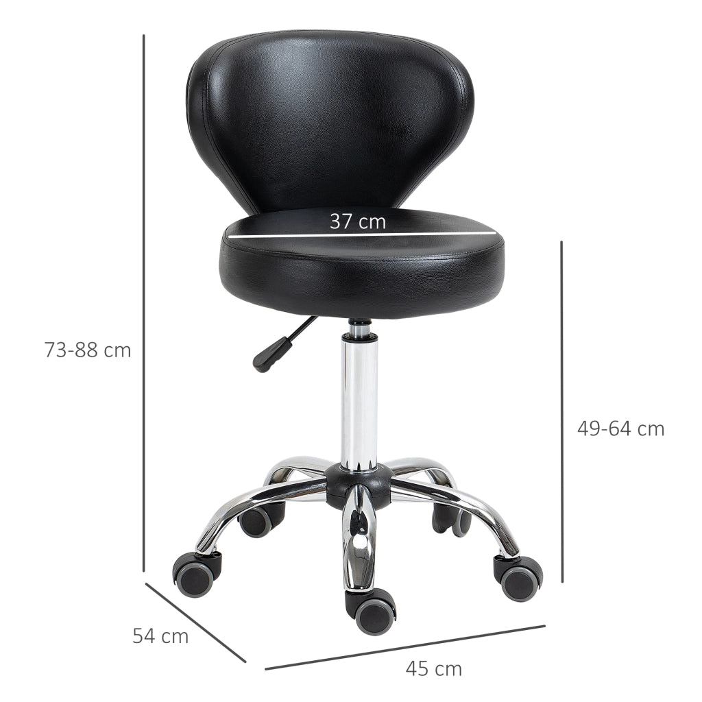Sgabello da Massaggio con Rotelle ¨C Minimal ¨C Nero, Struttura in Metallo, Altezza Regolabile 49-64 cm