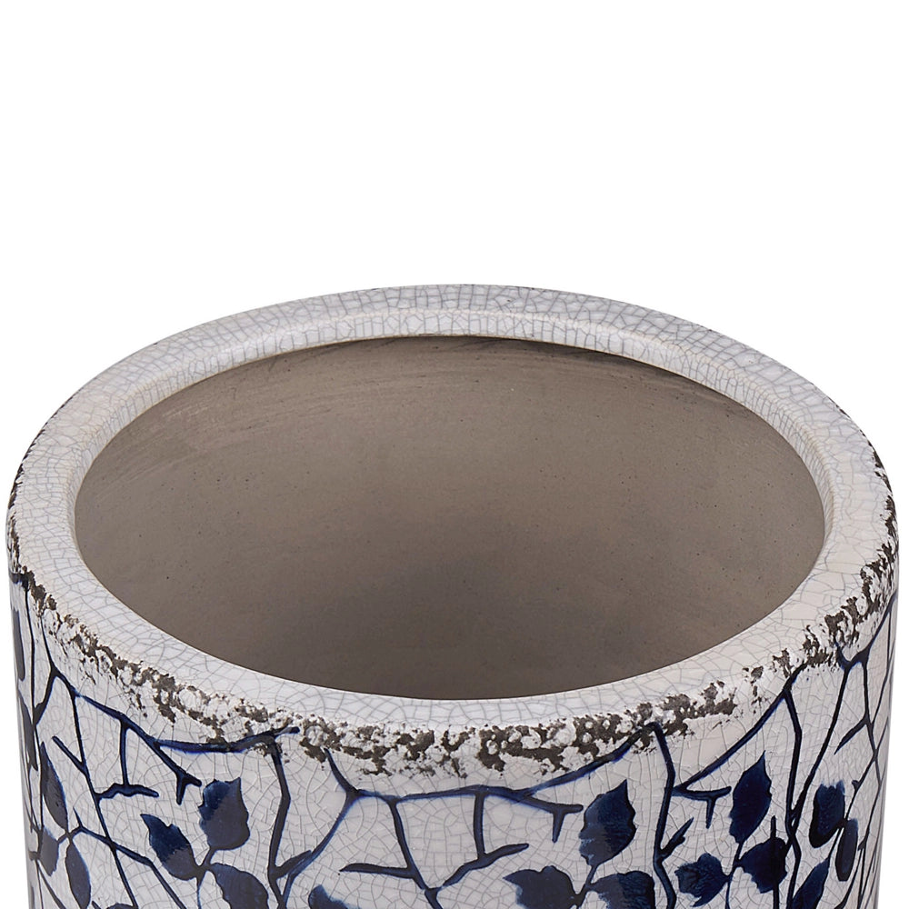 Vaso per fiori decorativo in gres porcellanato bianco e blu con motivo floreale impermeabile