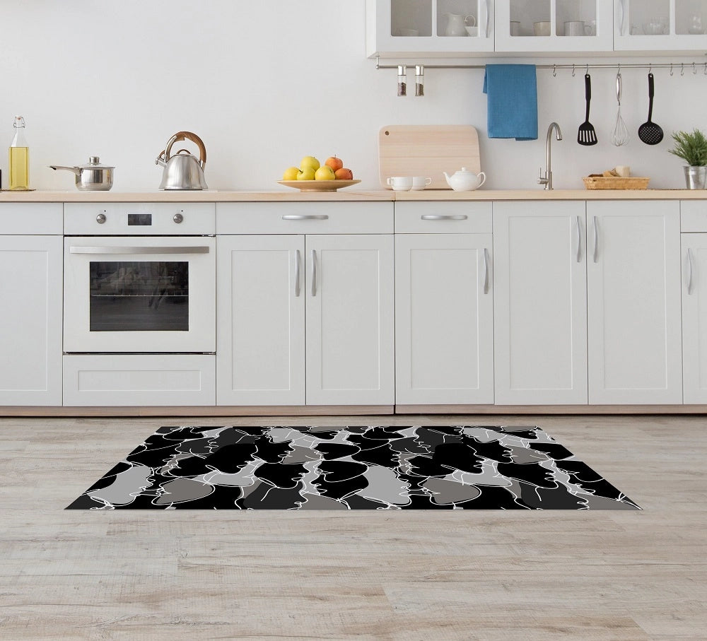 Tappeto Cucina Antiscivolo Made in Italy Passatoia Antimacchia Multiuso Corridoio Soggiorno Lavabile in Lavatrice - 50x450 - Face nero