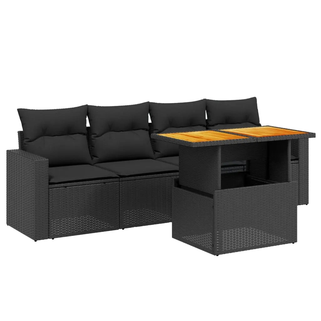Set Divani da Giardino 5 pz con Cuscini in Polyrattan Nero 3271188