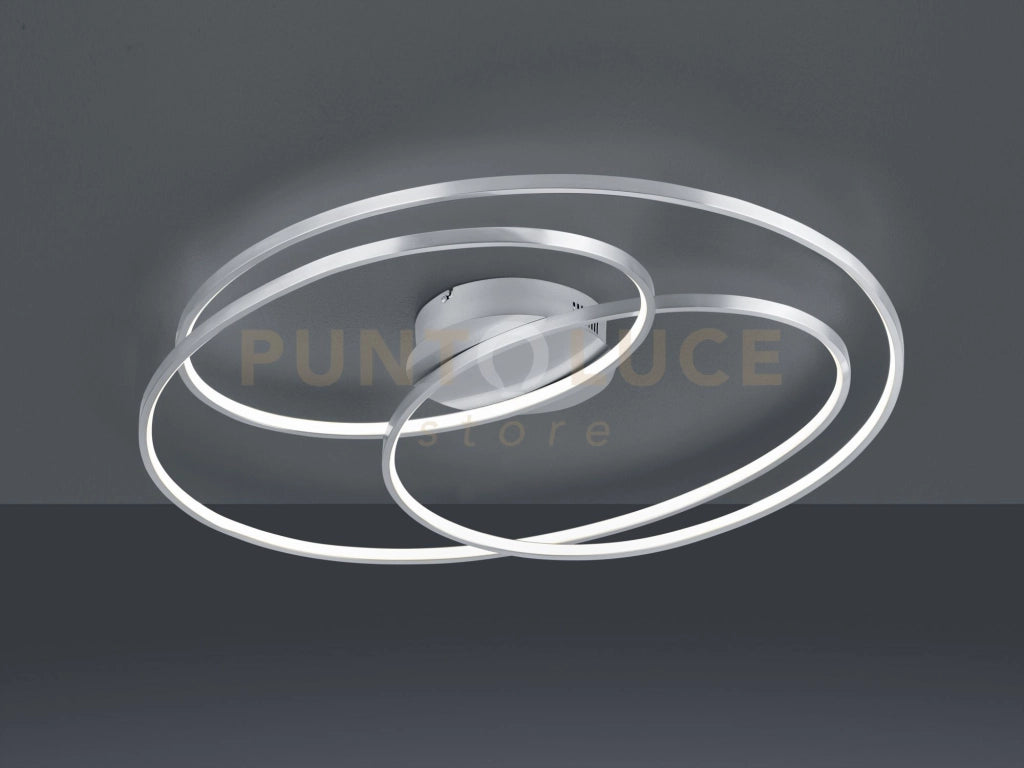 GALE PLAFONIERA LED 50W 7000lm, 3000K GRANDE ACCIAIO SATINATO 3 CERCHI CONCENTRICI CON REGOLAZIONE INTENSITA' CON INTERRUTTORE D.80CM