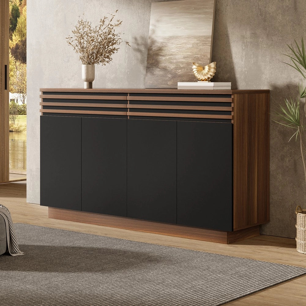 Credenza moderna ¨C MINIMAL ¨C Marrone, ante nere, 2 cassetti, 150x40x85