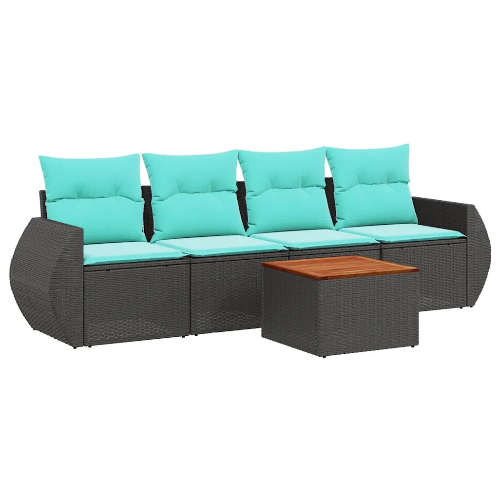 Set Divani da Giardino 5 pz con Cuscini Nero in Polyrattan 3224881