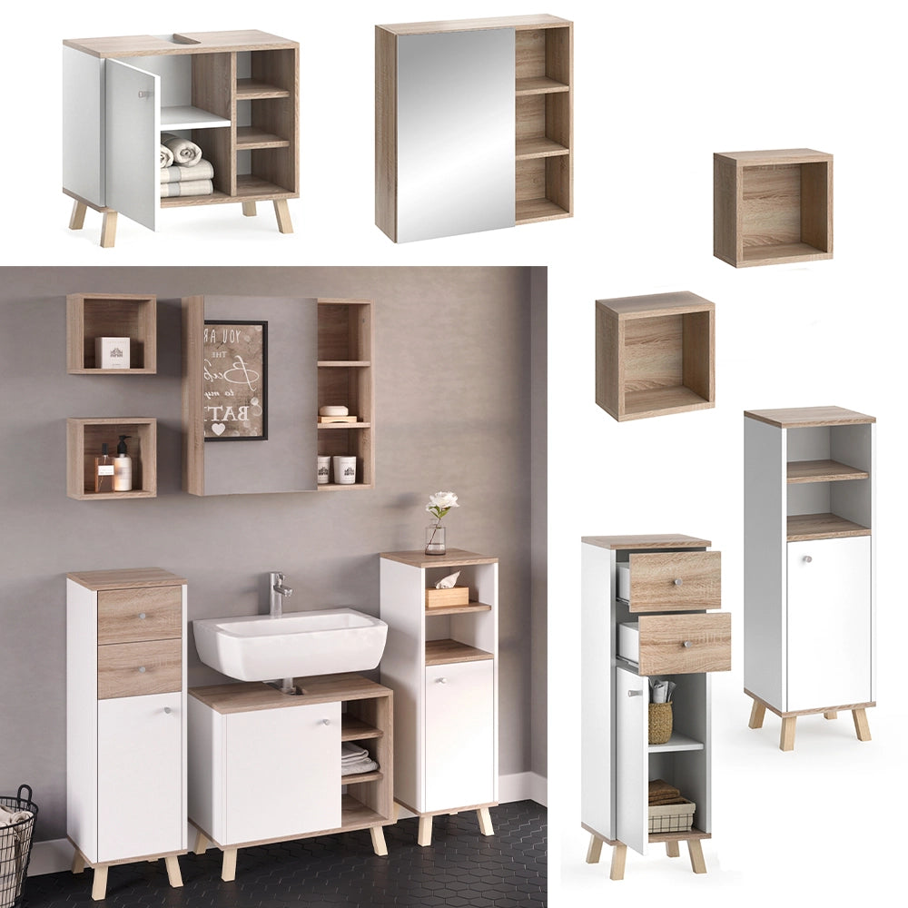 Vicco Set mobili bagno Bianco 5 parti, con ripiani
