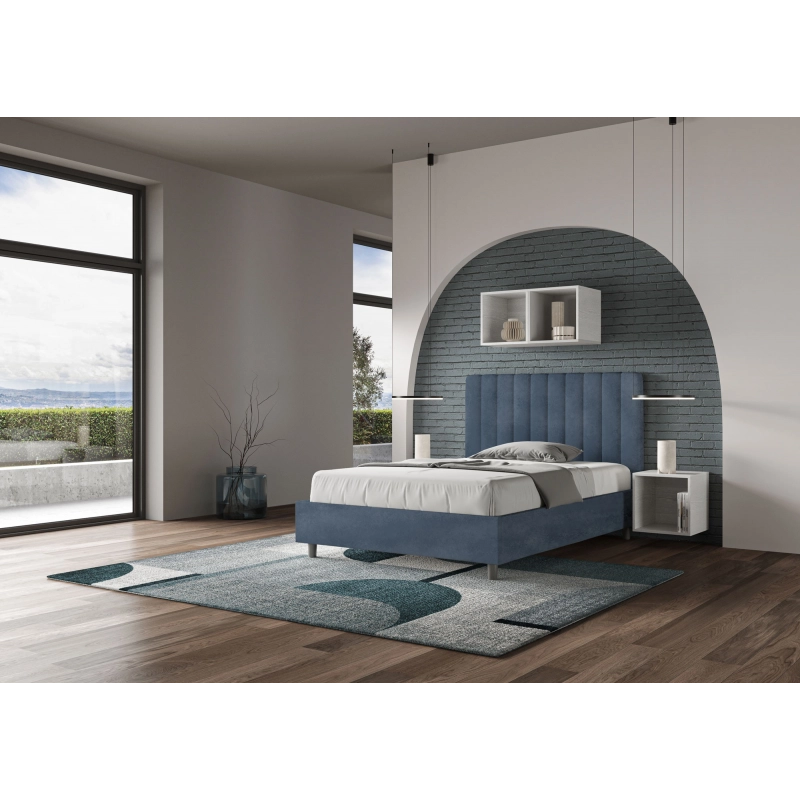 Letto imbottito 1 piazza e mezza 120x210 cm Agueda - Senza rete,Microfibra,Blu