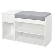 PANCA SCARPIERA CON CUSCINO CASSETTO E 3 VANI APERTI IN LEGNO 81X31.5X49CM