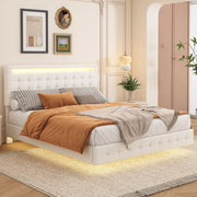 Letto matrimoniale 140x200 cm con LED, testiera regolabile e design sospeso